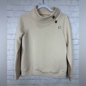Shein Women's Quilted‎ Mock Neck Button Detail Pullover Sweater top, sz M